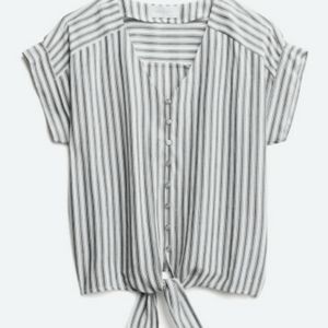 NWT Blue & White Striped Tie Front Top